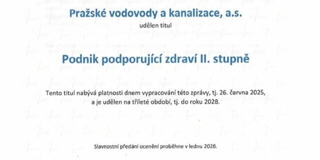 PVK získaly prestižní ocenění „Podnik podporující zdraví“