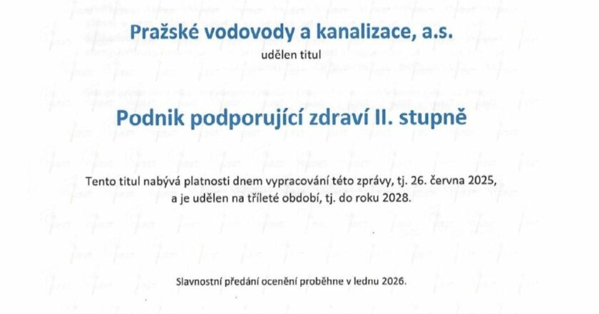 PVK získaly prestižní ocenění „Podnik podporující zdraví“