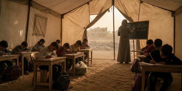 Škola ve stanu. Děti v Gaze se po dvou letech vracejí k tabulím