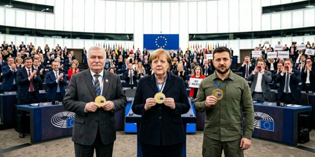 Zelenskyj, Merkelová i Bono získali nový evropský řád – ne bez pískotu