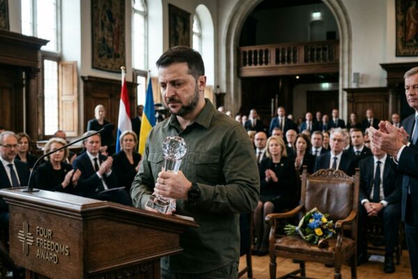 Zelenskyj převzal prestižní cenu. A připomněl mrtvé z ruských útoků