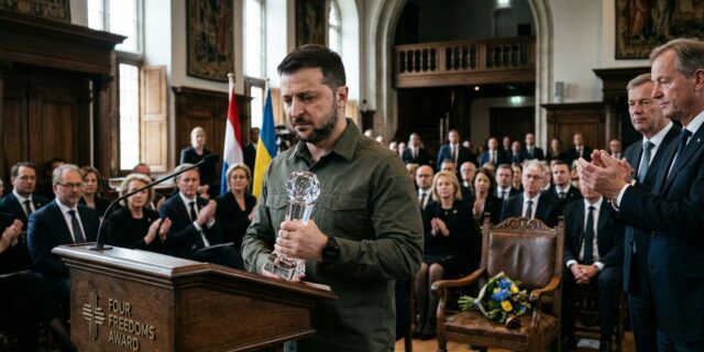 Zelenskyj převzal prestižní cenu. A připomněl mrtvé z ruských útoků