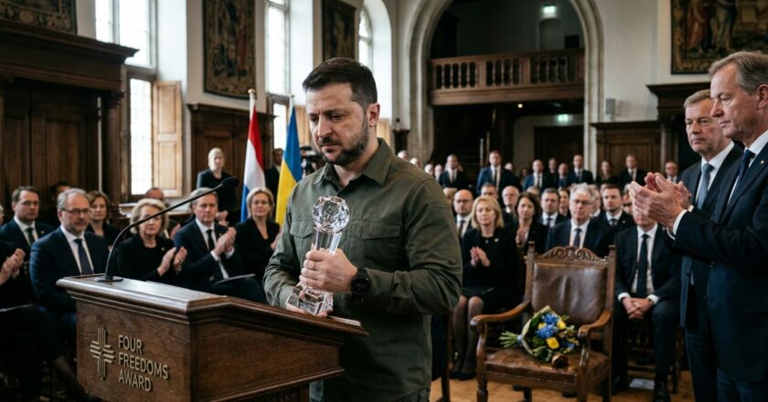 Zelenskyj převzal prestižní cenu. A připomněl mrtvé z ruských útoků