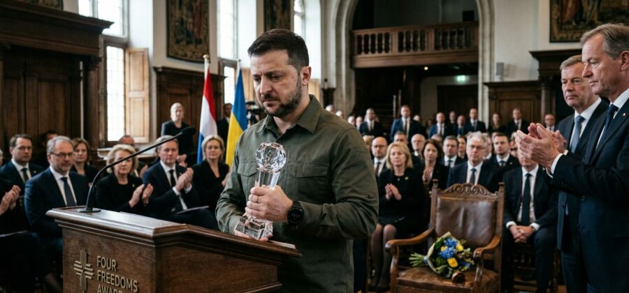 Zelenskyj převzal prestižní cenu. A připomněl mrtvé z ruských útoků